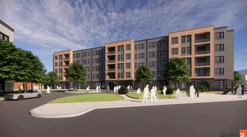 Architectural rendering of The Clayborn apartment development in Medford, Massachusetts