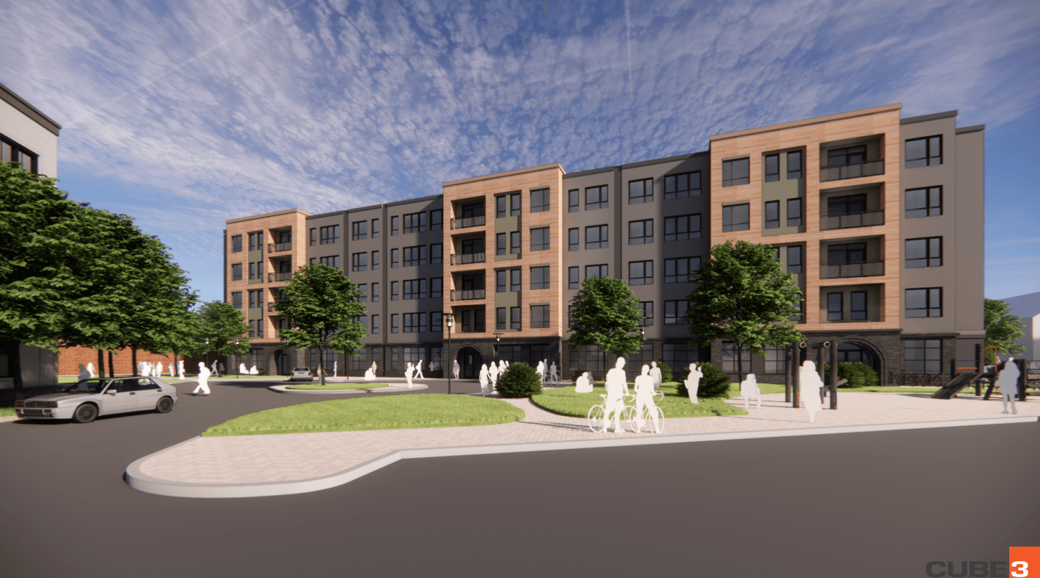 Architectural rendering of The Clayborn apartment development in Medford, Massachusetts